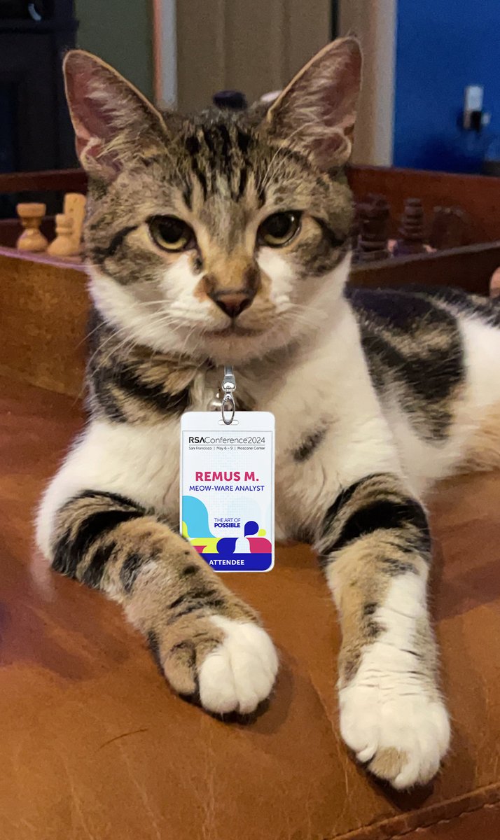 OneRSAC's tweet photo. If your pet worked in cybersecurity, what job title would they have? Let us feature your #petsofcyber on our socials with an (unofficial) RSAC 2024 badge. DM us a photo of your pet – with title – and we'll create an image that will make you, and your cybersecurity peers, smile. https://t.co/1rN66kewK1