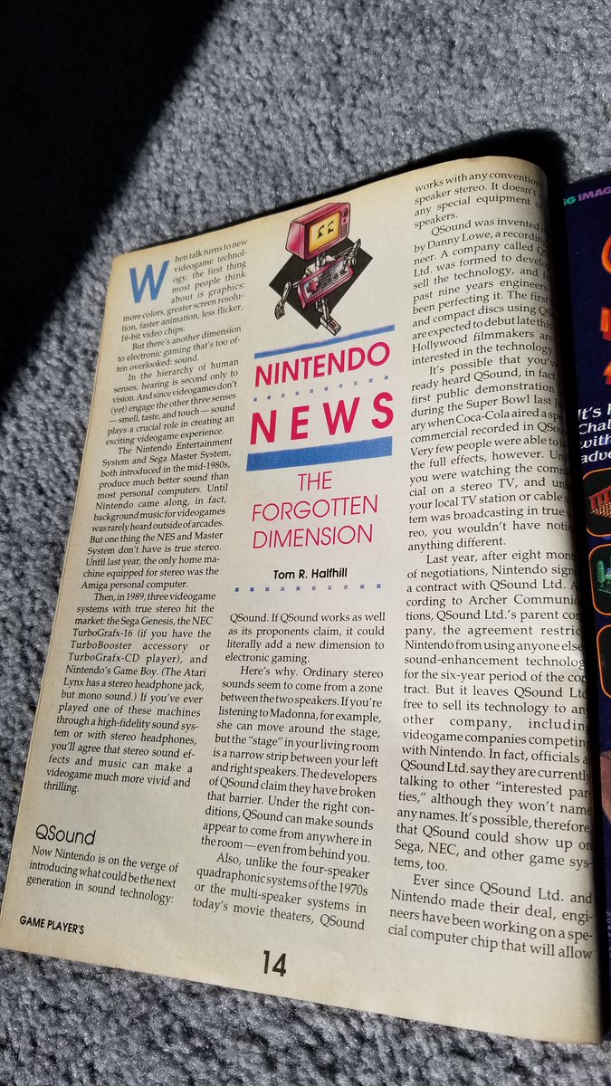 MegaToaX's tweet image. Picked up an old video game magazine at Rad Fest for reasons and there's an interesting article detailing Nintendo developing QSound for their upcoming Super Famicom. It's a decent 7 page article!