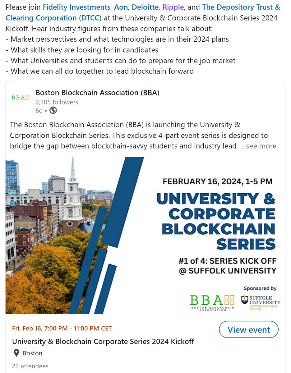RIPPLE, #DTCC, #FIDELITY, #AON AND #DELOITTE ARE JOINING THE SAME EVENT TO  BRIDGE THE GAP BETWEEN BLOCKCHAIN-SAVVY STUDENTS AND INDUSTRY LEADERS ➡️  OFFERING UNPARALLELED NETWORKING, INTERNSHIP, AND JOB OPPORTUNITIES [...]  SOURCE: