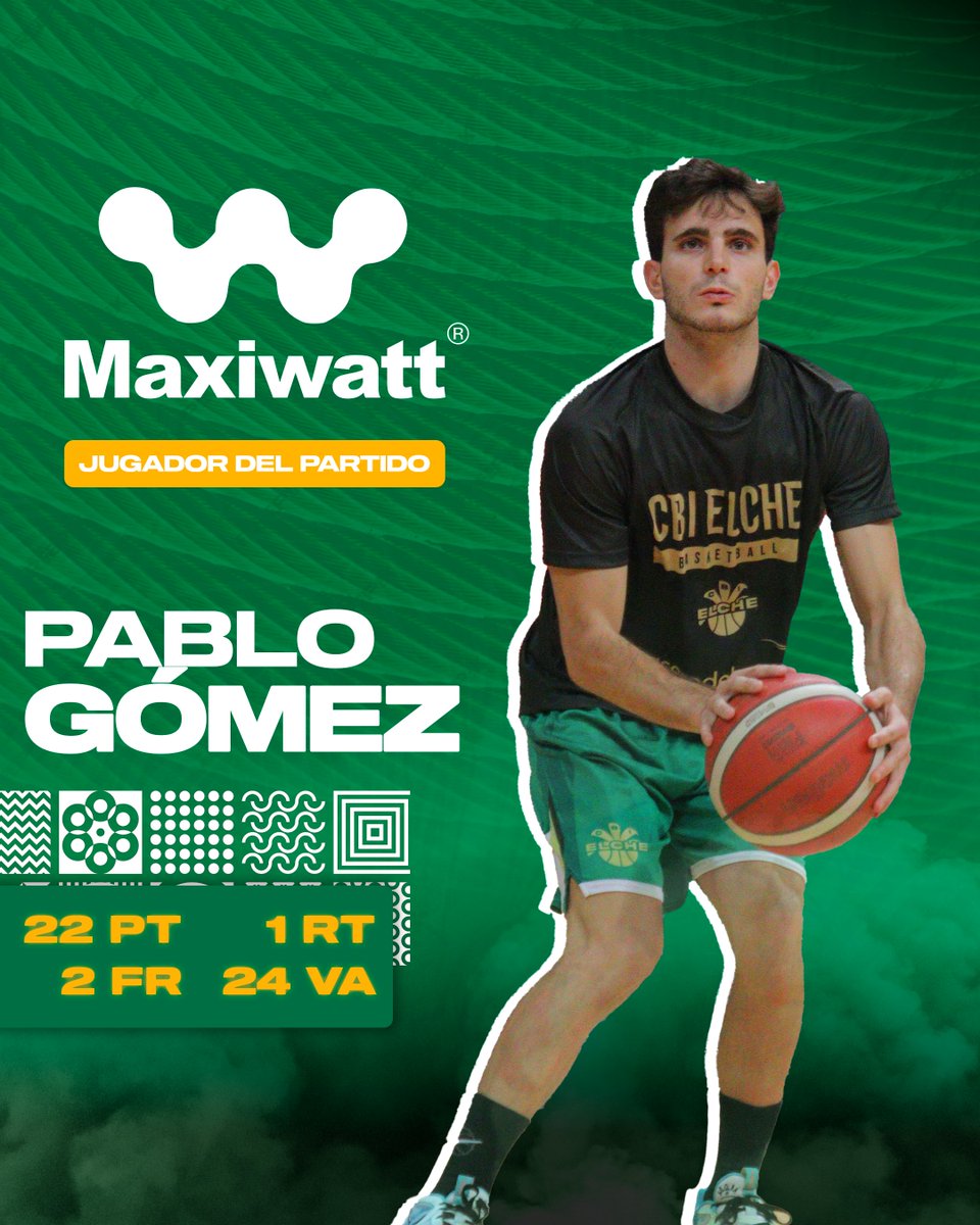 Pablo Gómez jugador <a href="/RMaxiwatt/">Resistencias Industriales Maxiwatt</a> de la jornada 🔥🔧

Espectacular partido de nuestro base ilicitano que le convierte en jugador del partido. Pablito on fireeeeee 🔥

🏀 22 PT | ☄️ 1 RT | 💥 2 FR | 📊 24 VA en 17 minutos de juego.

#ÚneteAlJuego🟢 #ElBaloncestoDeElche