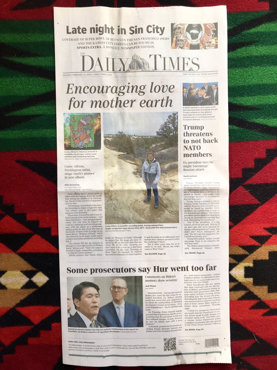 CoreyAllisonUSA's tweet photo. Big up @TheDailyTimes #Farmington #fourcorners #NewMexico for the love. Huge thank you to all my friends &amp; family who helped make this new music album a reality! #DesertRiverGuides #DRGCorey https://t.co/pmNIErnPbF
