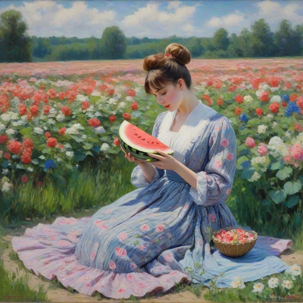 #AIart 'Woman with Watermelon' Clyde Monet (1897) another pseudo classic from #GLifStyleHunter