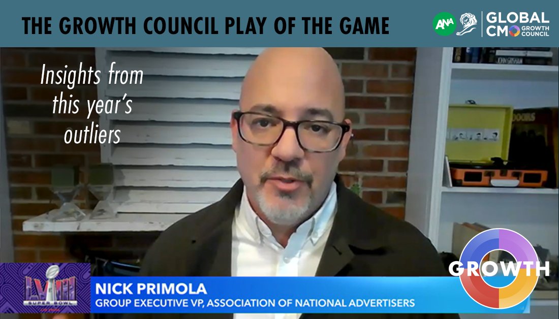 ANA Global CMO Growth Council (@anacmomasters) on Twitter photo Watch <a href="/ANAmarketers/">The ANA</a> Group EVP <a href="/nprimo/">nick primola</a> reveal insights from best (and worst) viewed big game ads:
2:20PM: The Watch List with <a href="/NPetallides/">Nicole Petallides</a>: schwabnetwork.com
3:45PM: @NBC News Daily with <a href="/tvkatesnow/">Kate Snow</a> and <a href="/simplyzinhle/">Zinhle</a>: lnkd.in/dJZG-p4 - also <a href="/peacock/">Peacock</a> Watch <a href="/ANAmarketers/">The ANA</a> Group EVP <a href="/nprimo/">nick primola</a> reveal insights from best (and worst) viewed big game ads:
2:20PM: The Watch List with <a href="/NPetallides/">Nicole Petallides</a>: schwabnetwork.com
3:45PM: @NBC News Daily with <a href="/tvkatesnow/">Kate Snow</a> and <a href="/simplyzinhle/">Zinhle</a>: lnkd.in/dJZG-p4 - also <a href="/peacock/">Peacock</a>