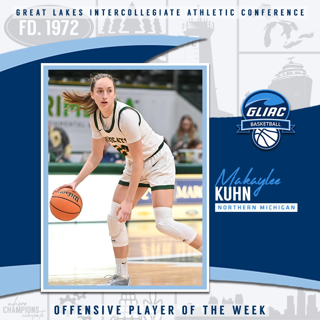 GLIACsports's tweet photo. 𝗚𝗟𝗜𝗔𝗖 𝗪𝗼𝗺𝗲𝗻'𝘀 𝗕𝗮𝘀𝗸𝗲𝘁𝗯𝗮𝗹𝗹 𝗣𝗹𝗮𝘆𝗲𝗿𝘀 𝗼𝗳 𝘁𝗵𝗲 𝗪𝗲𝗲𝗸
⁣⁣
OFF - Makaylee Kuhn // NMU

DEF - Rylie Bisballe // GVSU 
⁣⁣
🔗 https://t.co/ptHDZfiZp7

#WhereChampionsCompete #GLIACWBB🏀 https://t.co/x3Gzy3wOr3