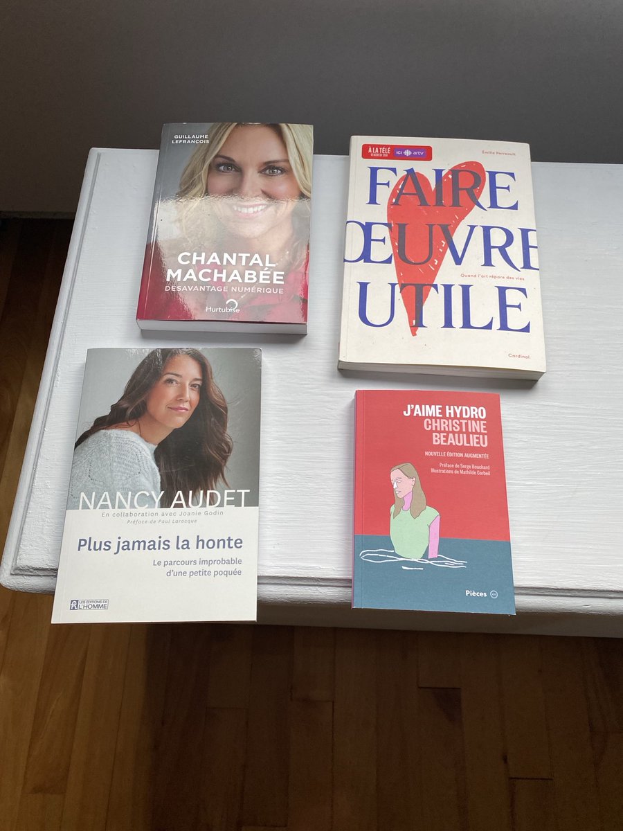 Je reprend lecture de quatre livres de quatre femmes inspirantes ⁦@ChantalMachabee⁩ ⁦@emilieperreault⁩ ⁦@naaudet_11⁩ ⁦@CricBeaulieu⁩