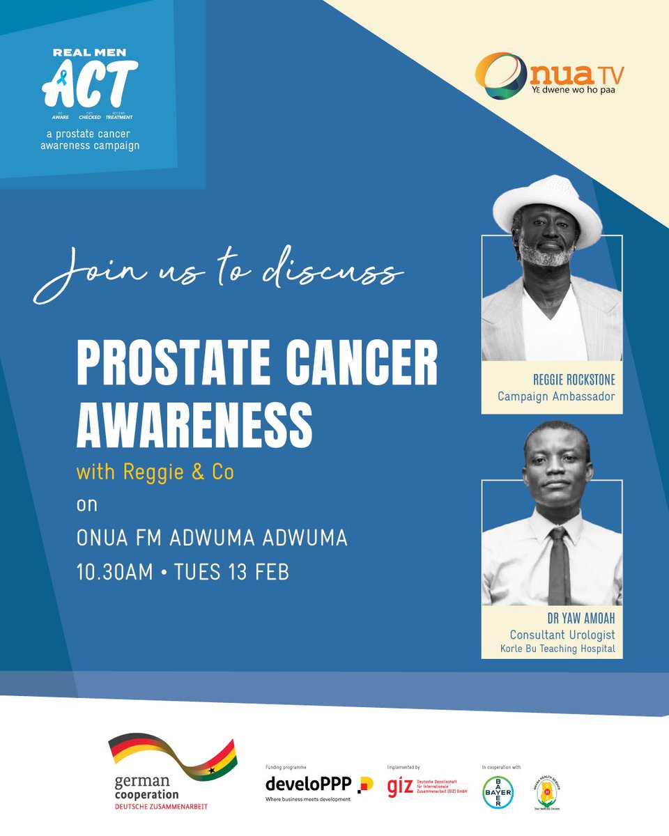TheLittleCowCo's tweet image. Join us tomorrow as we delve into crucial insights of prostate cancer, it’s awareness and the importance of early detection!

📻: Onua 95.1FM Adwuma Adwuma
🗓️: Tuesday 13th February, 2024
⏰: 10:30AM

Don’t miss out!💙

#RealMenACT #ProstateCancerAwareness #OnuaFM