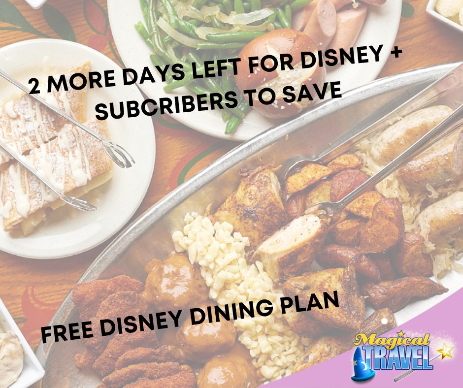 Last Chance to Enjoy a FREE Dining Plan at Walt Disney World Resort! 🍽 Disney+ subscribers, book through February 14, 2024 to get a free dining plan. Terms apply.  Contact Magical Travel for all of the details. #magicaltravel #magical_travel #freedining #waltdisneyworld