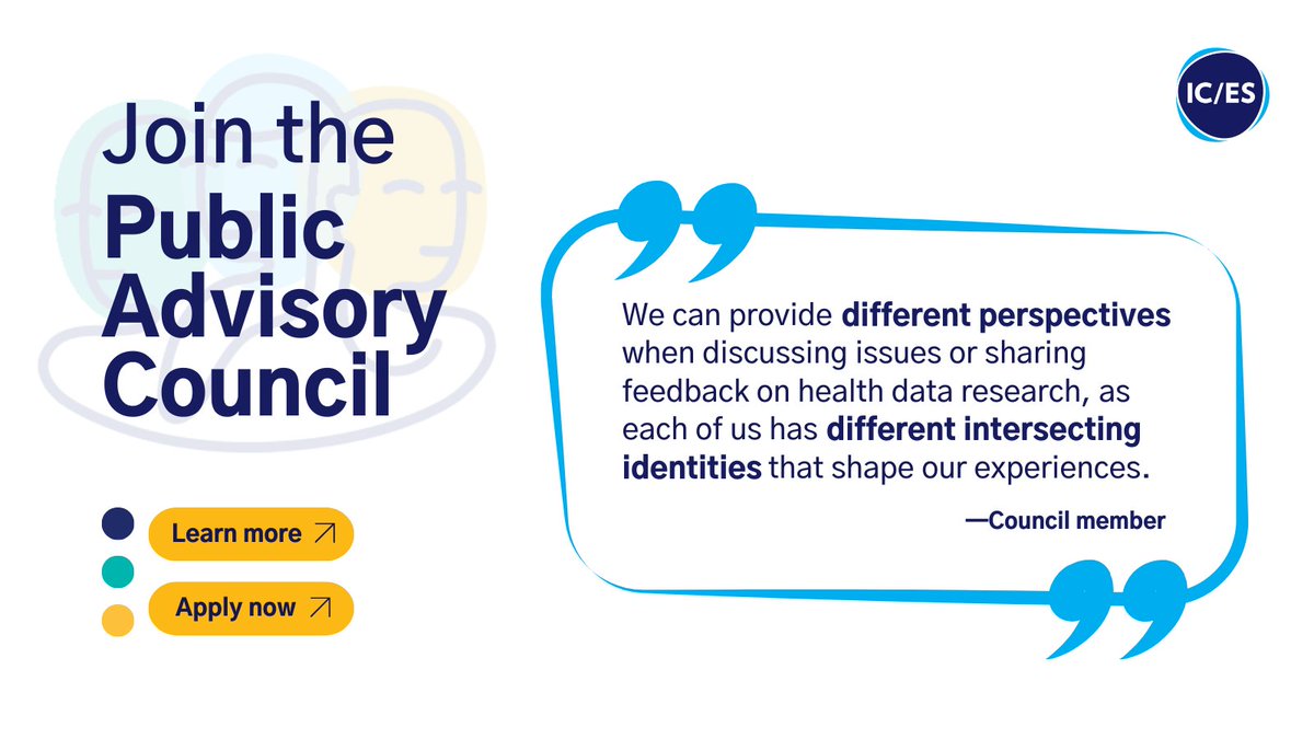 📣 Become a member of ICES' Public Advisory Council! No prior experience is needed, and all Ontarians are welcome. Learn more: ices.on.ca/our-organizati… Apply here: ices.on.ca/our-organizati…. Applications close March 5, 2024.