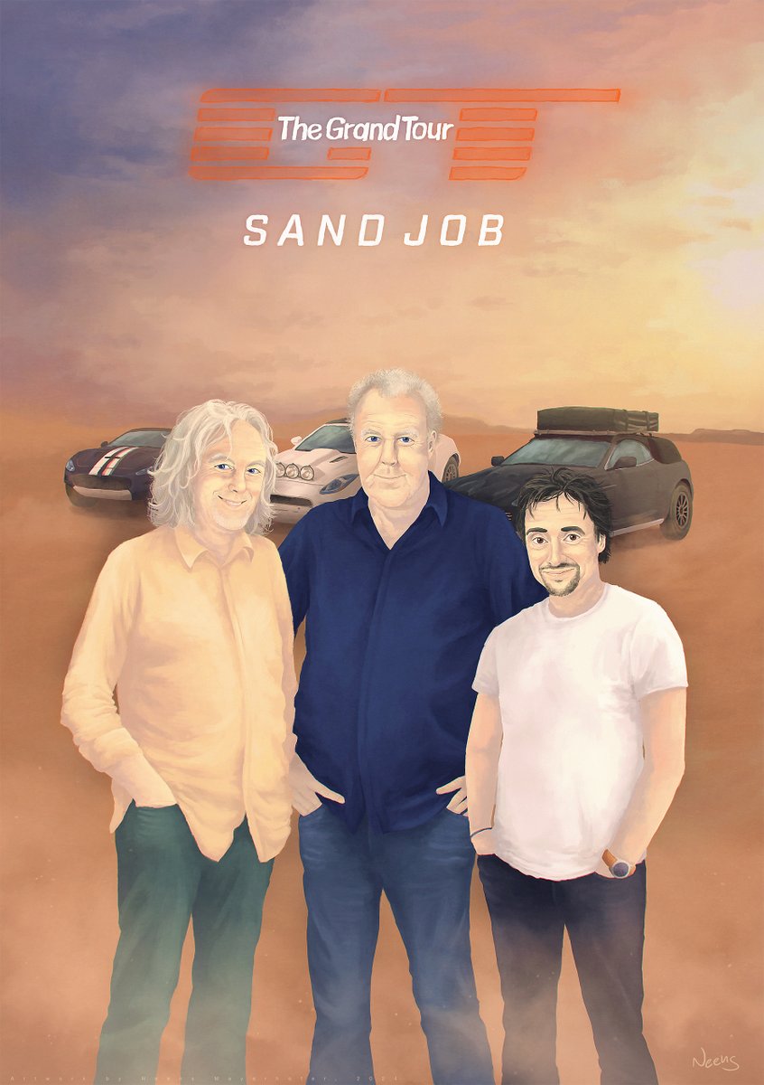 MsNeens411's tweet image. I just had to draw something for the new @thegrandtour episode coming this Friday. So, I decided to paint @MrJamesMay, @JeremyClarkson and @RichardHammond with their cool sports cars in the Sahara. ☀️ 🚗 💦 🧡
I hope you like it! 🙂
#theGrandTour #SandJob
