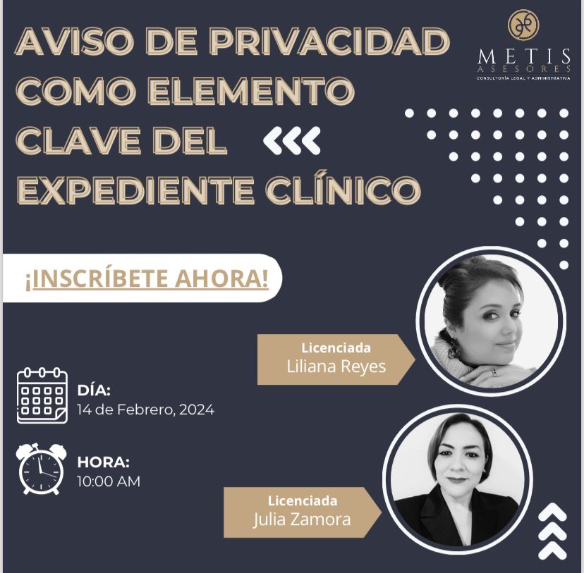 MetisAsesores's tweet photo. #EstoTeInteresa Conoces de la importancia del #AvisoDePrivacidad en el #ExpedienteClinico? Nuestros expertos te hablarán de ello…

¡Regístrate! https://t.co/OL3CMHGksc

#NOM004 #webinar #METISAsesores
71427321893
419_488_71
741
8 https://t.co/LLyGZwGjJh