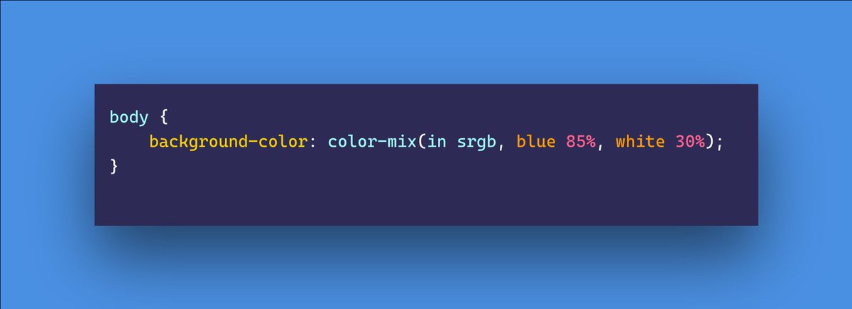 carmenansio's tweet image. La función color-mix() de CSS permite combinar dos colores en un espacio de color específico, ofreciendo resultados sorprendentes y personalizables.
Ejemplo: