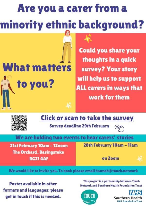 Calling all #carers from minority ethnic backgrounds we need your views #yourvoicematters @CarersTrust @CarersUK @TouchCIC @Southern_NHSFT @janeTibble1 @SHFTSarb