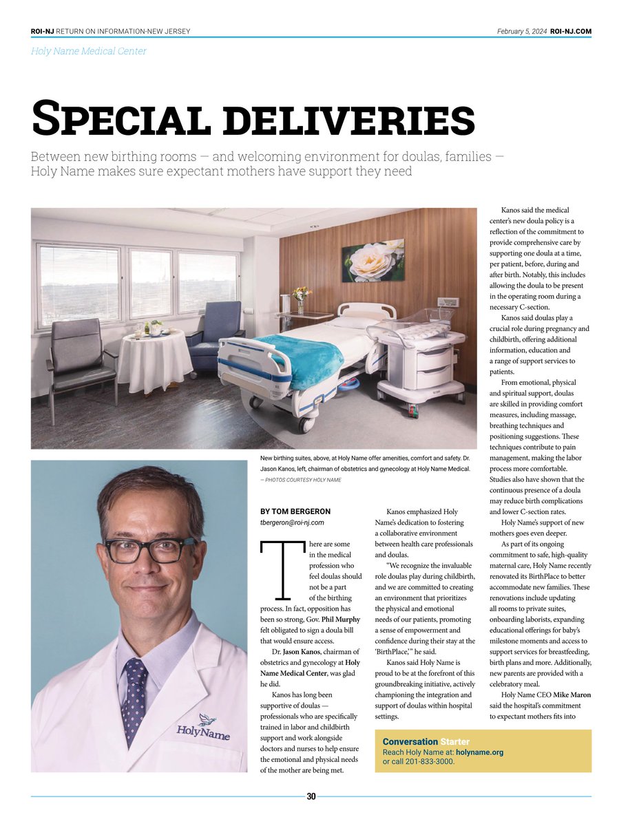 From ROI-NJ's Print Edition: Between new birthing rooms — and a welcoming environment for doulas, families — Holy Name (<a href="/HolyNameMedCtr/">Holy Name</a>) makes sure expectant mothers have the support they need bit.ly/48eg0Va