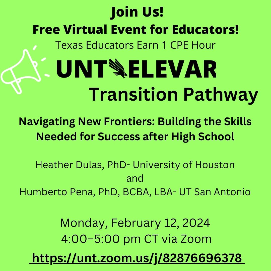Melissa Savage (@msavageunt) on Twitter photo We hope to see you later today from 4–5pm CT! Come learn about building skills needed for success after HS for students with ID. Texas Educators can earn 1 CPE hour. All are welcome! Zoom info: unt.zoom.us/j/82876696378 We hope to see you later today from 4–5pm CT! Come learn about building skills needed for success after HS for students with ID. Texas Educators can earn 1 CPE hour. All are welcome! Zoom info: unt.zoom.us/j/82876696378