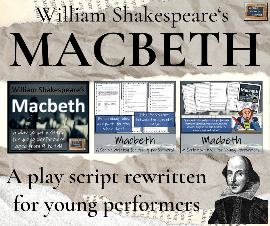 Want to perform a Shakespeare play with your class? Or do you want your students to understand the story of Macbeth better?

Check out this play script specifically rewritten for young performers!

creativeprimaryliteracy.com/products/macbe…