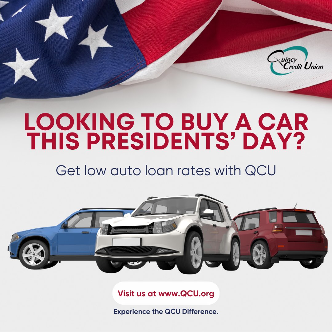 Quincy_CU's tweet photo. QCU is here to help you get that car you’ve always wanted. Check out our low auto loan rates and get pre-qualified today. Lock in your rate before heading to the dealership on Presidents’ Day! 
https://t.co/YCMfv2IAeD
#presidentsday #autoloanrates #creditunion #newcar #qcu https://t.co/9ueqq5jDaO