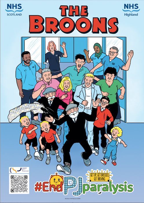 The very dab! A'body's favourite family, The Broons, have teamed up wi' NHS Highland tae create a braw comic a' about deconditioning after hospital. Read a' about it on their website here buff.ly/3HX1c0a #NHSBROONS