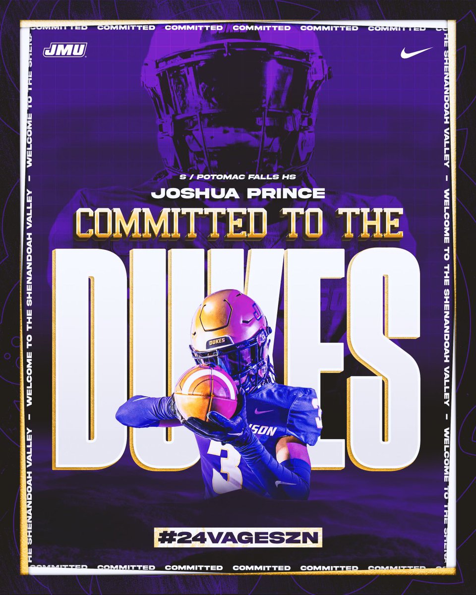 𝚓𝚘𝚜𝚑𝚞𝚊 𝚙𝚛𝚒𝚗𝚌𝚎🧞♂️ (@joshuabprince) on Twitter photo Blessed to announce my commitment to further my academic and football career at James Madison University‼️
#GoDukes #AGTG <a href="/coachdc34/">Drew Canan</a> <a href="/CoachBobChesney/">Robert Chesney</a> <a href="/Coach_DiMike/">Anthony DiMichele</a> <a href="/JMUFootball/">JMU Football</a> Blessed to announce my commitment to further my academic and football career at James Madison University‼️
#GoDukes #AGTG <a href="/coachdc34/">Drew Canan</a> <a href="/CoachBobChesney/">Robert Chesney</a> <a href="/Coach_DiMike/">Anthony DiMichele</a> <a href="/JMUFootball/">JMU Football</a>