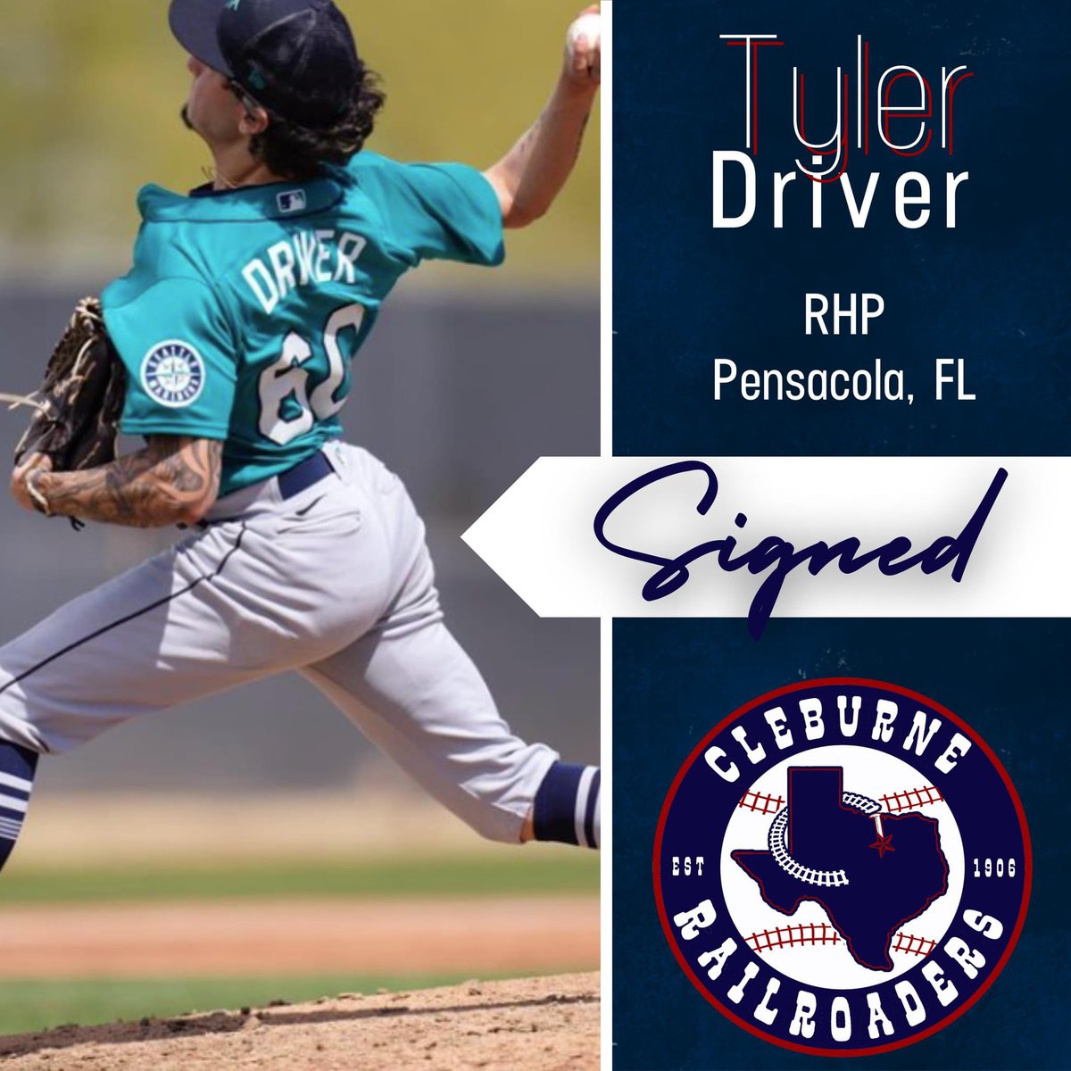 Welcome, Tyler Driver, to the Railroaders! 🚂

Tyler joins us after being drafted by the Seattle Mariners in 2019. He spent the past two seasons playing for the Tacoma Rainiers (Triple-A Affiliate).

#AllAboard #cleburnetx #railroaderbaseball