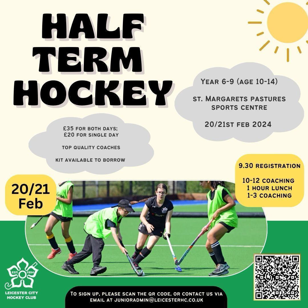 LeicesterHockey's tweet photo. OLYMPIC FACILITIES 🏅 | Why not start your children's excitement for #Paris2024 now by coming to our #halfterm #hockey camp next week!

They'll have a chance to play on our #Olympic standard pitch at @StMargsPastures and learn from top coaches. 🏑

Book 👉 https://t.co/nHoqRGFKf8 https://t.co/Aajo28xAao
