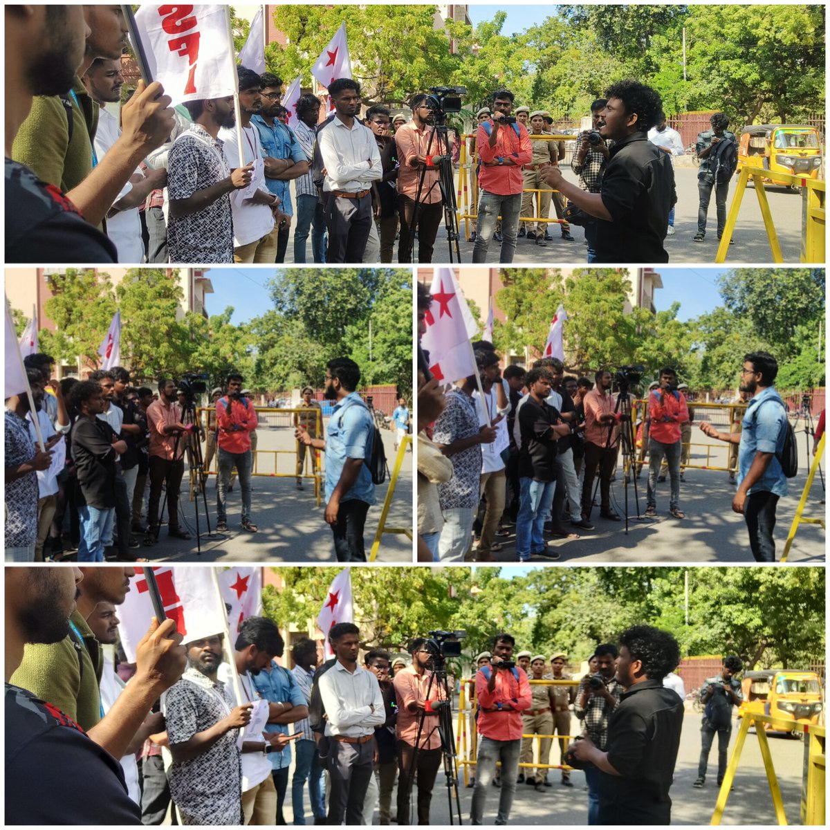 Mirdhula7's tweet photo. #SFI Condemn the violence Perpetrated in three central universities JNU, DU & EFLU by the ABVP goons. Protests were held at various Campuses of Tamilnadu. Madras university, Annamalai university, Raja Serafoji Government college and Kavarapettai School unit.
#BanABVP #ABVPGoons https://t.co/5ThX5FNfRm
