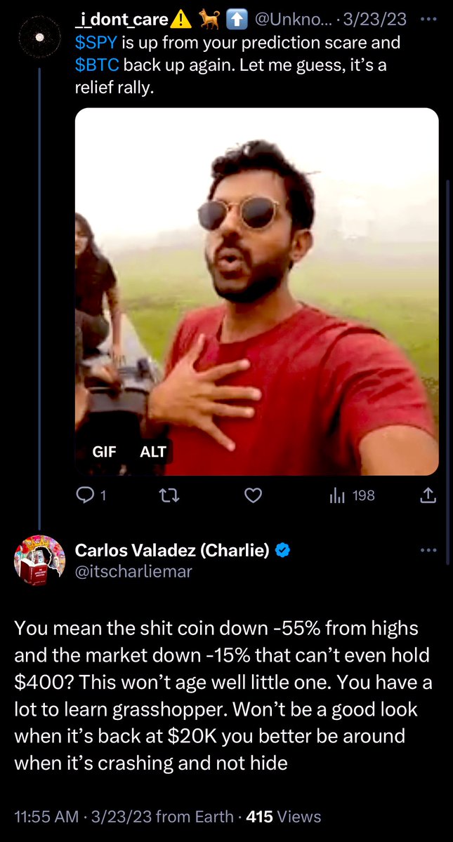 UnknownTrader01's tweet photo. @itscharliemar was wrong about $SPY &amp; #Bitcoin .  I hope his paying subs didn’t follow his advice.  🤦🏾‍♂️ https://t.co/DH4Qh6r5D9