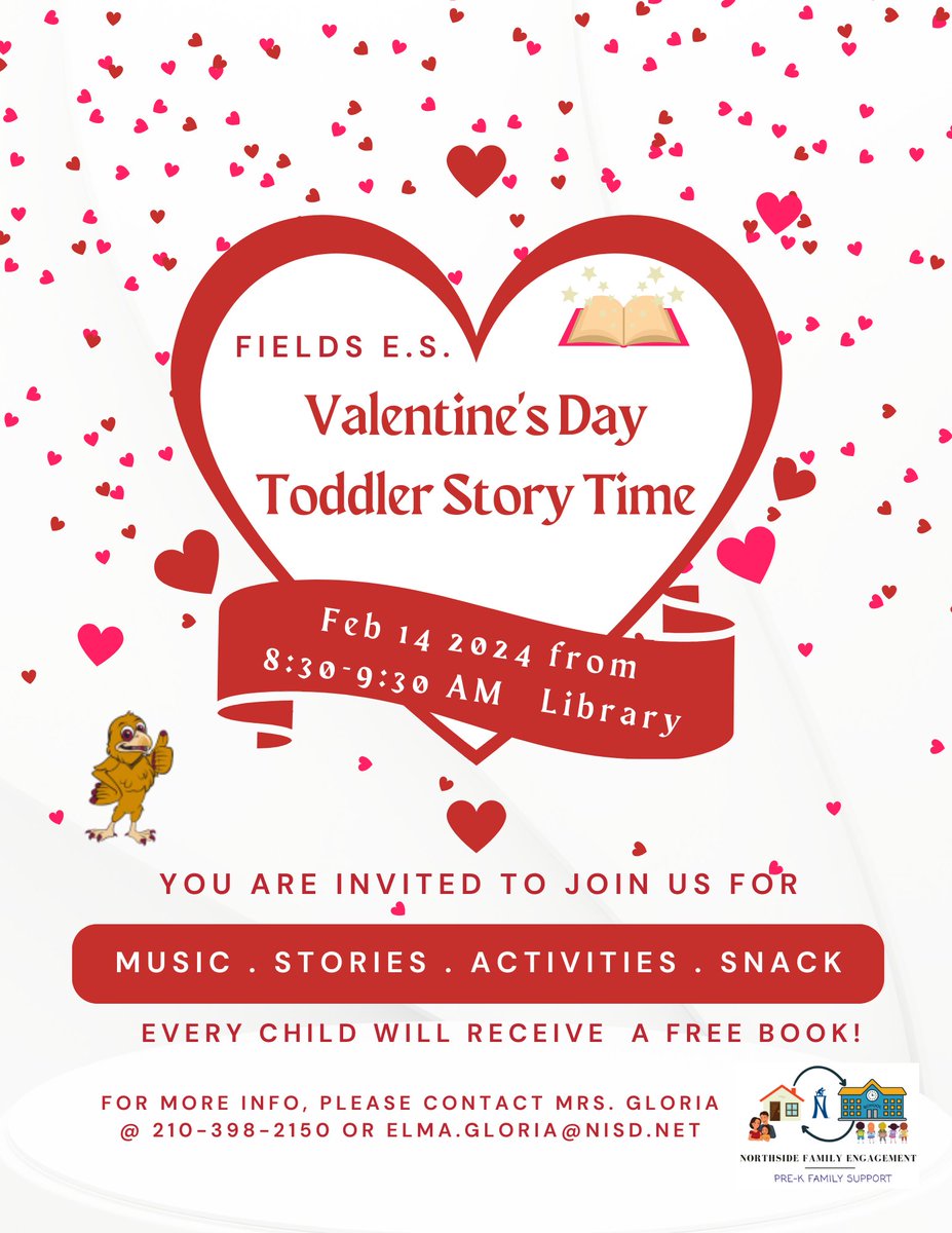 You’re invited to attend our toddler story time this Wednesday, February 14th at 8:30 AM. See you at the library!