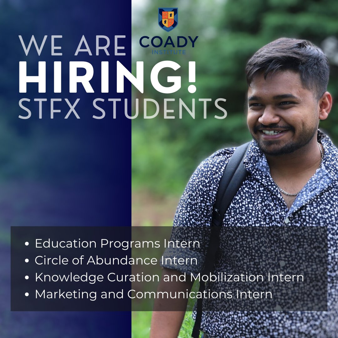 CoadyStFX's tweet image. UPDATED: We are hiring four @StFXUniversity students for summer internships.

Join local and global cohorts of #socialchange leaders while developing new skills and building new experience.

Learn more and apply: coady.stfx.ca/careers-at-coa…