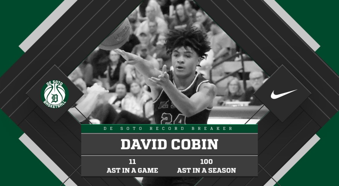 Special night for <a href="/DavidCobin3/">David Cobin</a> last Friday as he set new De Soto records for both assists in a game with 11 and assists in a season with 100! <a href="/DeSotoWildcats/">De Soto Wildcats</a> <a href="/810varsity/">810 Varsity</a> <a href="/sportsinkansas/">Sports in Kansas</a> <a href="/KCHS_Hoops/">KC High School Hoops</a> @metrosports_mk