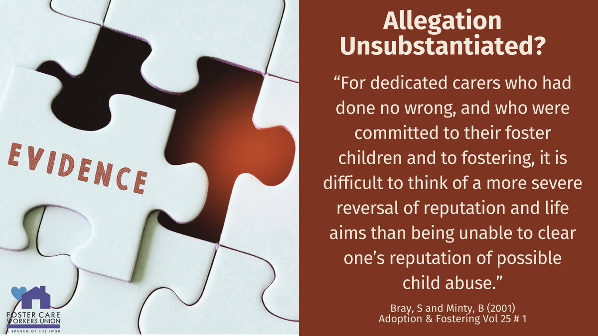 Foster care workers' credibility & reputations are being put a risk by allegations policy & practices that do not respect foster carers. Access to fair & due process is essential to uphold foster carers' human rights. #fostering #fostercare #JoinAUnion