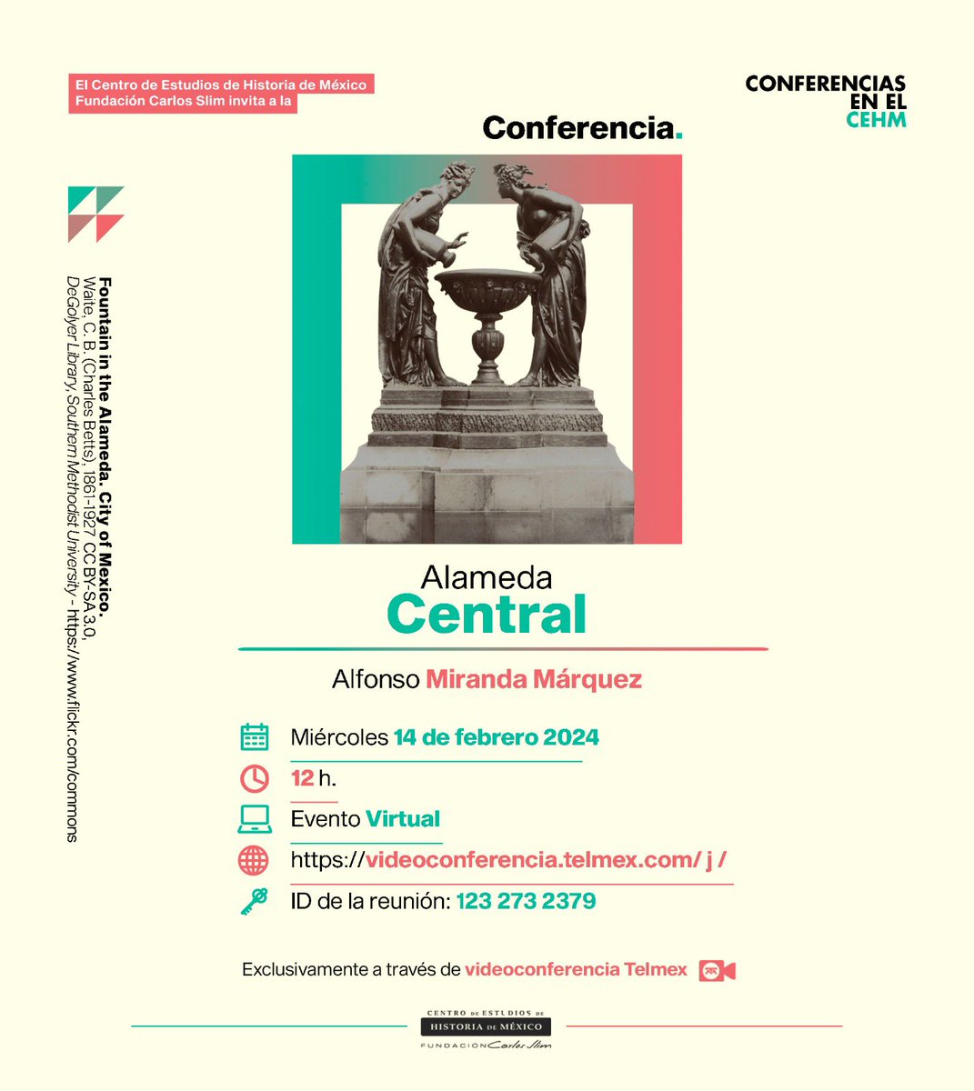¡Únete a nosotros en la conferencia "Alameda Central" impartida por el Maestro Alfonso Miranda Márquez! Descubre los detalles en la imagen adjunta. 🌟