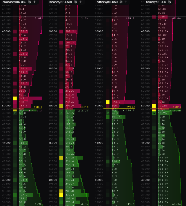 bitcoinmunger's tweet photo. The sell wall at $50k has thinned out considerably since yesterday. 

My call that we burst through relatively quickly looks even more constructive today. 

Bulls will be in full control above this wall. Tick tock! #bitcoin https://t.co/B1dYrwsuQS