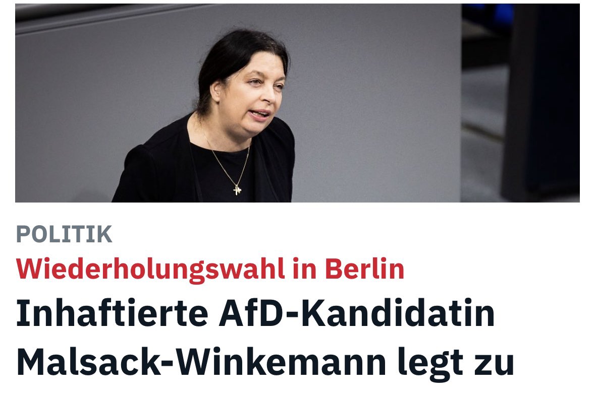 Wahlwiederholung in Berlin: #noAfD Kandidatin, die unter Terrorverdacht steht, erhält nochmal zusätzlich Stimmen. Die AfD wird nicht trotz ihrer Inhalte gewählt, sondern genau deswegen!
#MalsackWinkemann