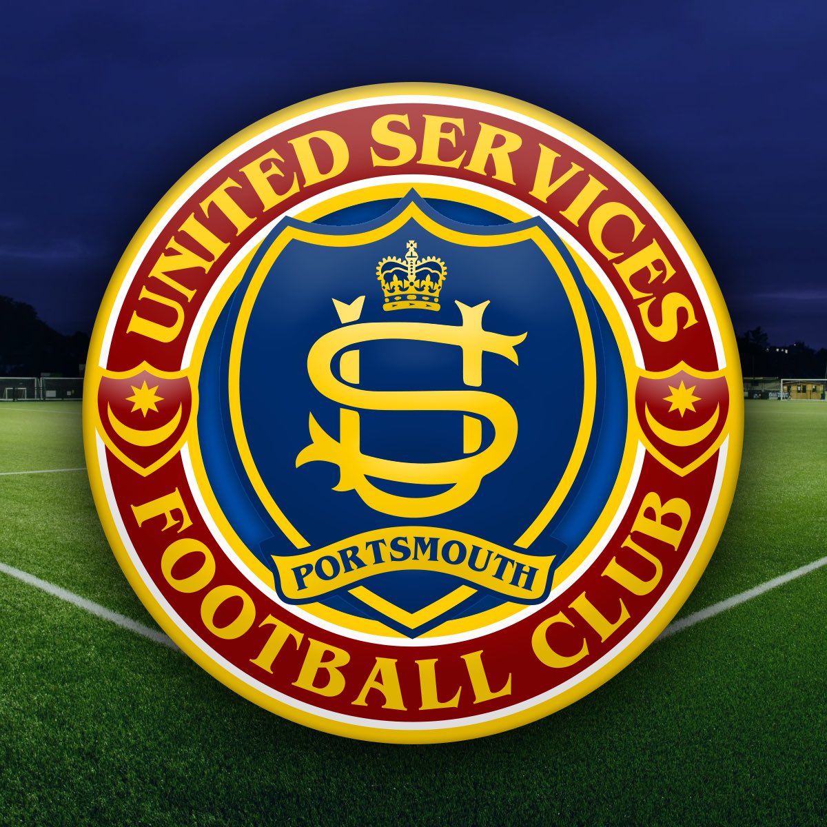 ltogfc's tweet photo. Recent concepts for a new United Services club crest. Looks like a cross between vintage Barcelona/Rangers with their existing colours. Good fun giving it the LTOGFC treatment anyway 💙 #Pompey #Portsmouth #UnitedServicesPortsmouth #SupportLocal #Design #Football #ClubCrest https://t.co/MhvKP6fgrV