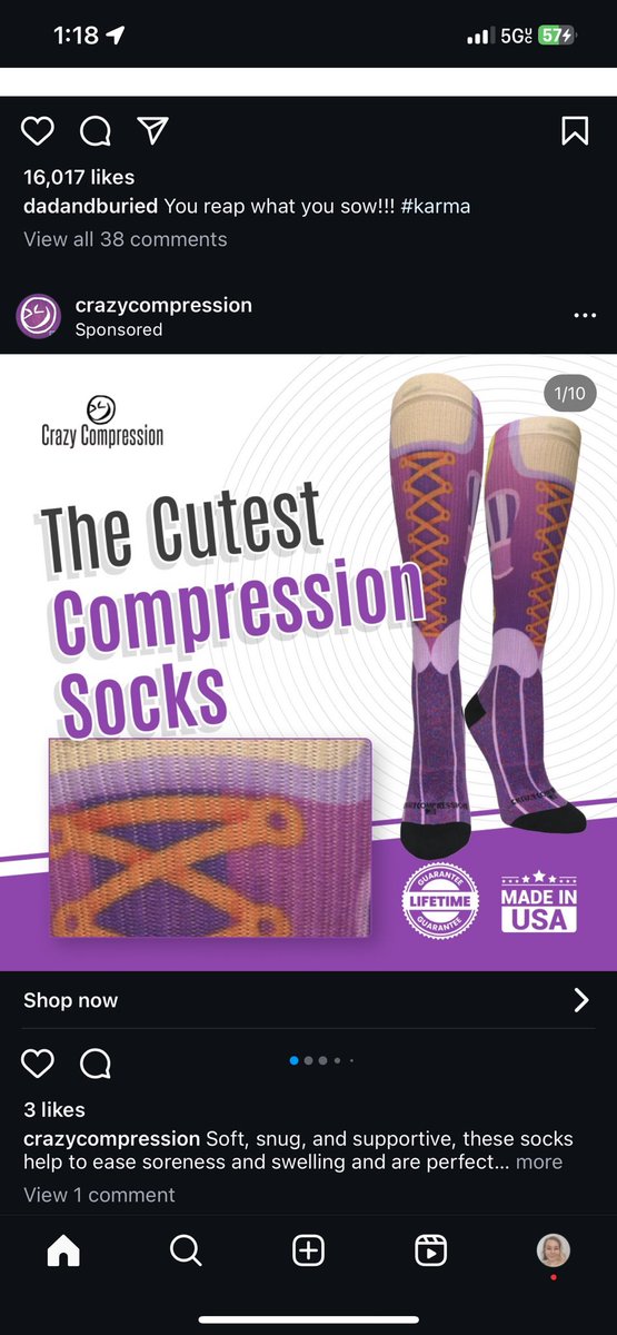 One of my clients sends me a link on insta for compression socks ONE TIME and now that’s the only adds that come up😐