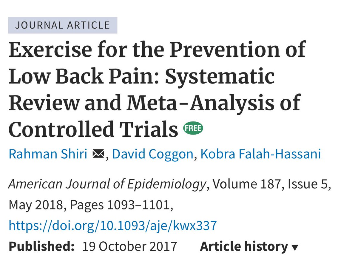 ❌🤕DOLOR DE ESPALDA: ¿CUÁL ES LA MEJOR PREVENCIÓN?

☝🏻Realizar 2-3 sesiones de entrenamiento de fuerza a la semana REDUCE un 33% la probabilidad de sufrir dolor de espalda. 

🚩🚩🚩Ninguna otra intervención consigue estos resultados.