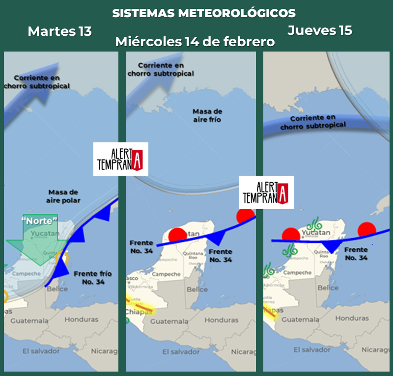 AlertaGt502's tweet photo. Pronóstico del tiempo para🇬🇹 Martes 13 de febrero
1🇬🇹📝 #FrenteFrío34 sobre el norte del país originará chubascos en el Norte y Caribe, su masa de aire polar ocasionará evento de viento “Norte” en el Oriente, y descenso de temperatura
#ClimaGt #TraficoGt #FF34 #SistemaFrontal34 https://t.co/ph0XdLTAgB