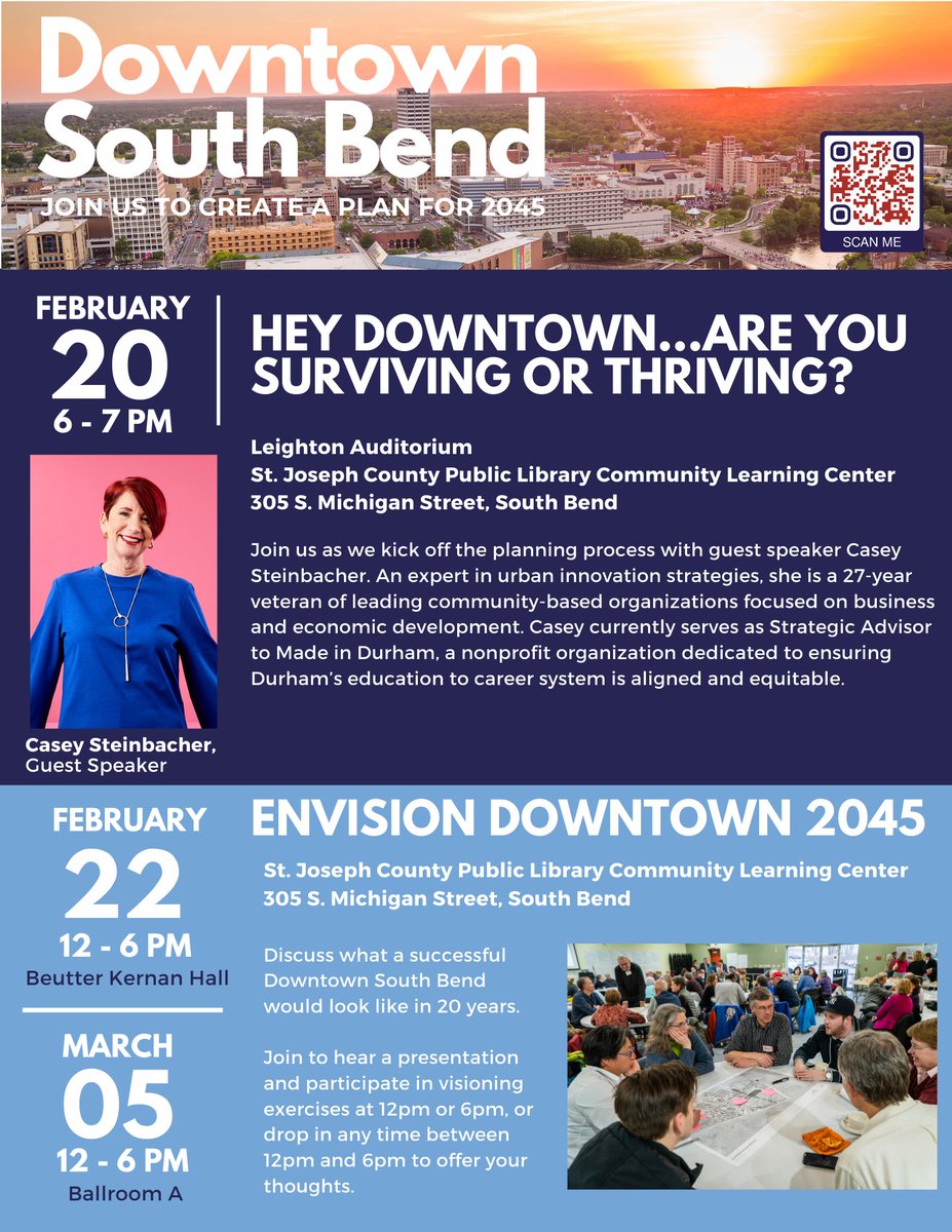City of South Bend (@cityofsouthbend) on Twitter photo Come envision Downtown with us! The City, in partnership with <a href="/DTSouthBend/">Downtown South Bend</a> , will be hosting public events to kick off the Downtown 2045 Plan process.
For more information on the Downtown 2045 Plan process, visit together.southbendin.gov/downtown-south…. Come envision Downtown with us! The City, in partnership with <a href="/DTSouthBend/">Downtown South Bend</a> , will be hosting public events to kick off the Downtown 2045 Plan process.
For more information on the Downtown 2045 Plan process, visit together.southbendin.gov/downtown-south….