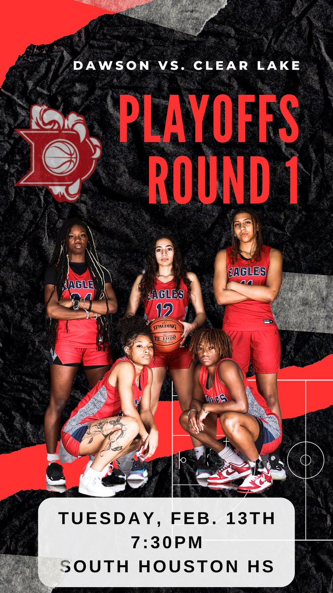 HoopsDawson's tweet image. PLAYOFF SZN 🔥

🆚 Clear Lake
🗓️ Tuesday, February 13th
📍 South Houston HS
🕖 7:30PM

We need all of our Dawson Family to show up and show out! #YourPart ❤️💪🏾🤩🏀🦅
@DawsonHighSchl @DawsonSection @AthlPearlandisd @TedDunnam @drdavis111