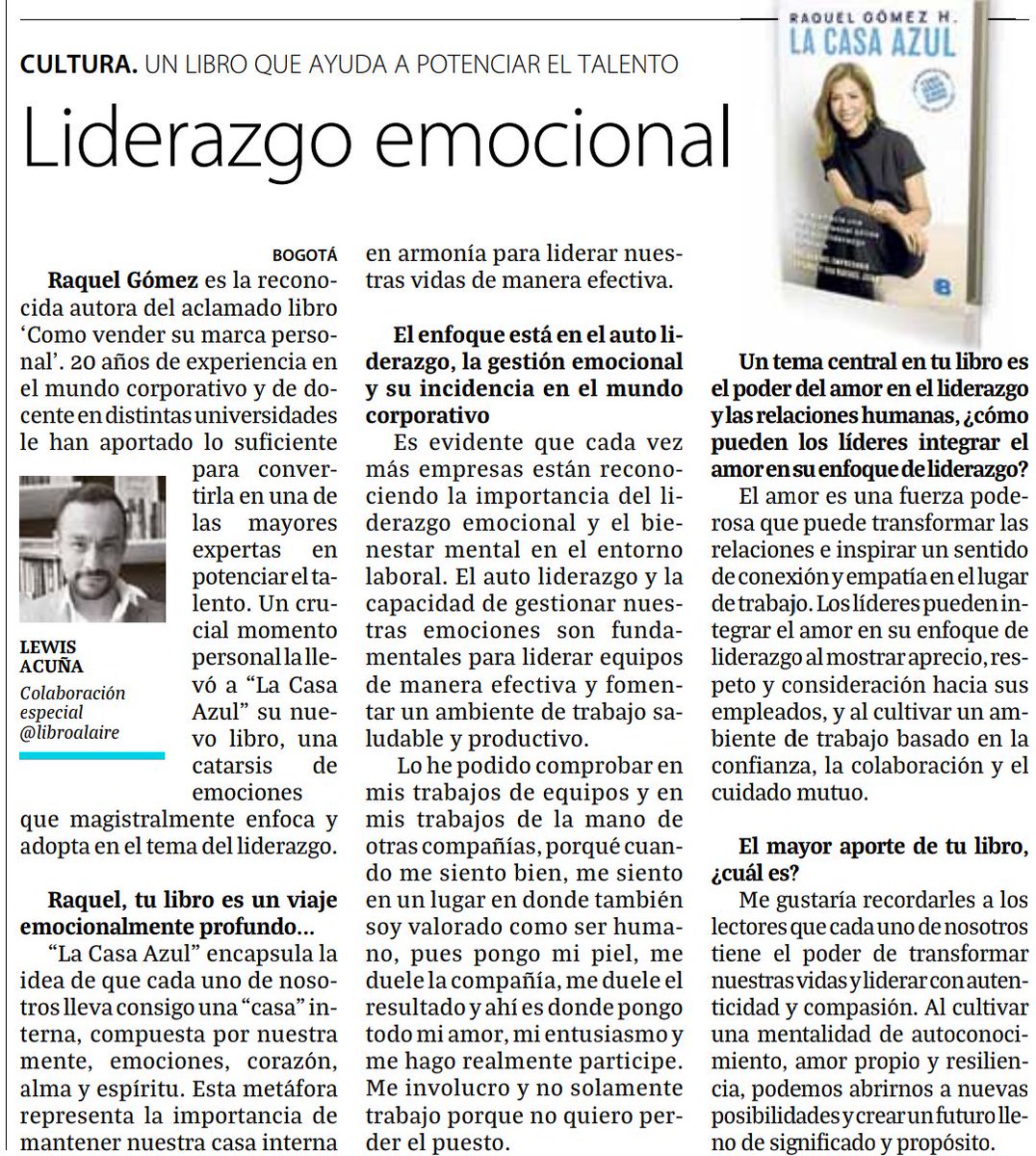 <a href="/larepublica_co/">Diario La República</a> <a href="/EPMestamosahi/">EPM estamos ahí</a> <a href="/IBM/">IBM</a> <a href="/TerpelCol/">Terpel Colombia</a> <a href="/awscloud/">Amazon Web Services</a> <a href="/amazon/">Amazon</a> <a href="/SmartFitoficial/">Smart Fit</a> <a href="/AMD/">AMD</a> <a href="/JuanValdezCafe/">Juan Valdez Café</a> <a href="/SegurosBolivar/">Seguros Bolívar</a> <a href="/PlanetaLibrosCo/">Planeta de Libros Colombia 🇨🇴</a> <a href="/BuscaLibros/">Buscalibre</a> <a href="/PenguinUKBooks/">Penguin Books UK</a> <a href="/LibreriaFce/">Librería Luis Cardoza y Aragón (FCE Guatemala)</a> <a href="/almacenesexito/">Éxito®</a> Por aquí dejó esta nota vía <a href="/larepublica_co/">Diario La República</a>📰 por si alguien la desea leer. CC: <a href="/GHRaquel/">Raquel Gómez H.</a> #LaCasaAzul #LiderazgoEmocional <a href="/casadellibro/">Casa del Libro</a> <a href="/prensa_libre/">Prensa Libre</a> <a href="/librofilos/">Librófilos™</a> <a href="/IberLibro/">IberLibro.com</a> <a href="/_Librosylibros/">Libros y más libros</a> <a href="/librosylit/">Libros y Literatura</a> <a href="/FCEMexico/">Fondo de Cultura Económica</a> <a href="/FCEColombia/">Fondo de Cultura Económica - Colombia</a> <a href="/FreeEbooksNet/">Free Ebooks.net</a> <a href="/manybooks/">manybooks</a> <a href="/lifewiretech/">Lifewire</a>