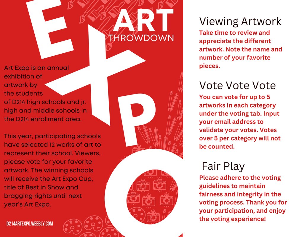 SteveHamann4's tweet photo. Vote for our school for the 2024 Art Expo. Five maximum votes:
https://t.co/WSXJou2aMm
#artexpo #21learns @ccsd21 https://t.co/oy6O4BIO0v