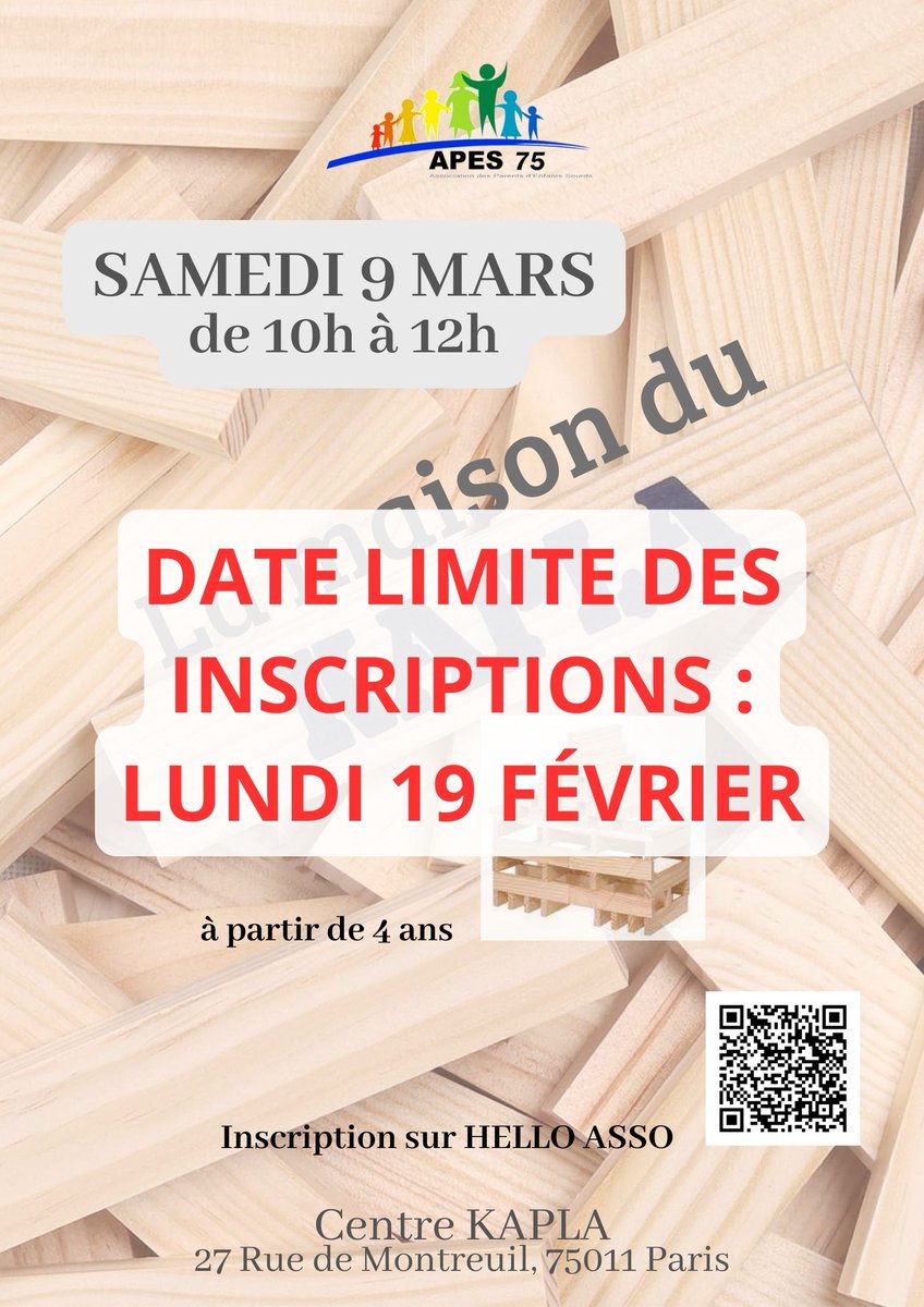 Pour que nous puissions gérer les réservations de ces deux activités, la date limite pour s'inscrire est fixée au lundi 19 février.