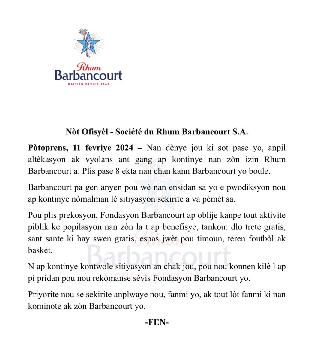 AyitiBranche's tweet image. #Ensekirite
Batay ant plizyè gwoup gang nan Laplèn lakoz endistri @barbancourtHT pèdi anviwon 8 ekta pòsyon tè ki te gen chan kann bandi yo boule samdi 10 fevriye a. Si sa pa enpakte pwodiksyon yo, fondasyon an deside sispann aktivite l yo popilasyon zòn nan te konn benefisye.
