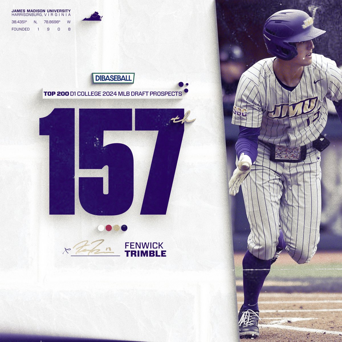 Draft season is approaching and @d1baseball has Fenwick Trimble inside their top 200 prospects at the Division I level. #GoDukes | @ftrim__