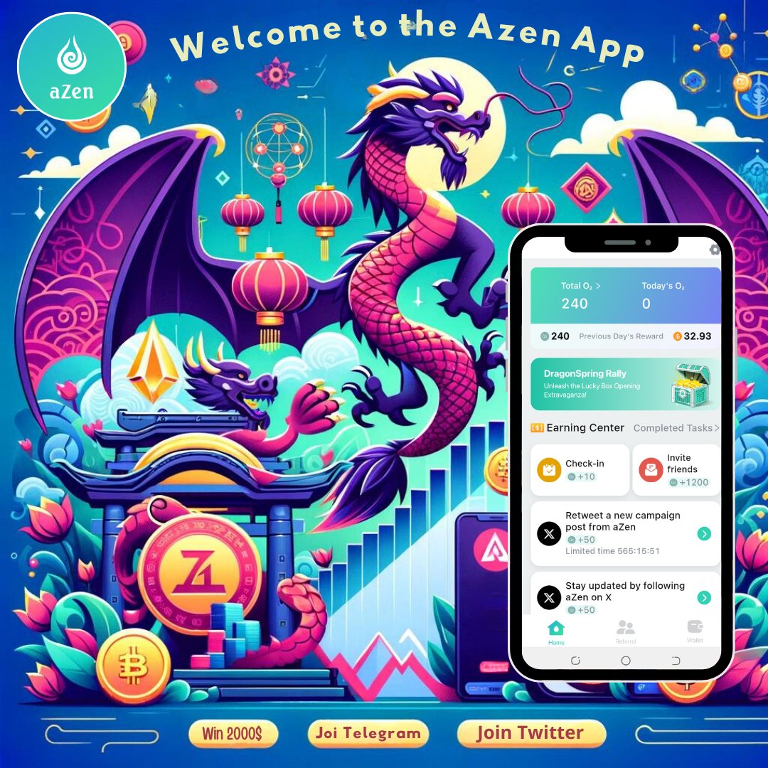 The Dragon Year calls for prosperity, and Azen answers with a thrilling per-mining opportunity! 🌟 Be among the lucky to win $2000 cash pre-token listing. Your fortune begins here.💰🚀.
Download now! bit.ly/gp-azen
or Join us at! t.me/aZennetwork1_b…
#azen #aZenearn