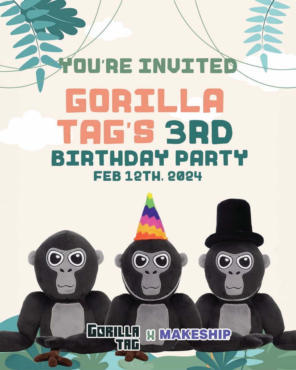 It’s Gorilla Tag’s 3rd birthday and we’ve got party favors!

We’re so excited to announce our FIRST EVER official Gorilla Tag Monke plush. After three years of virtual tag, our adorable primate has swung their way out of your headset and into the real world.