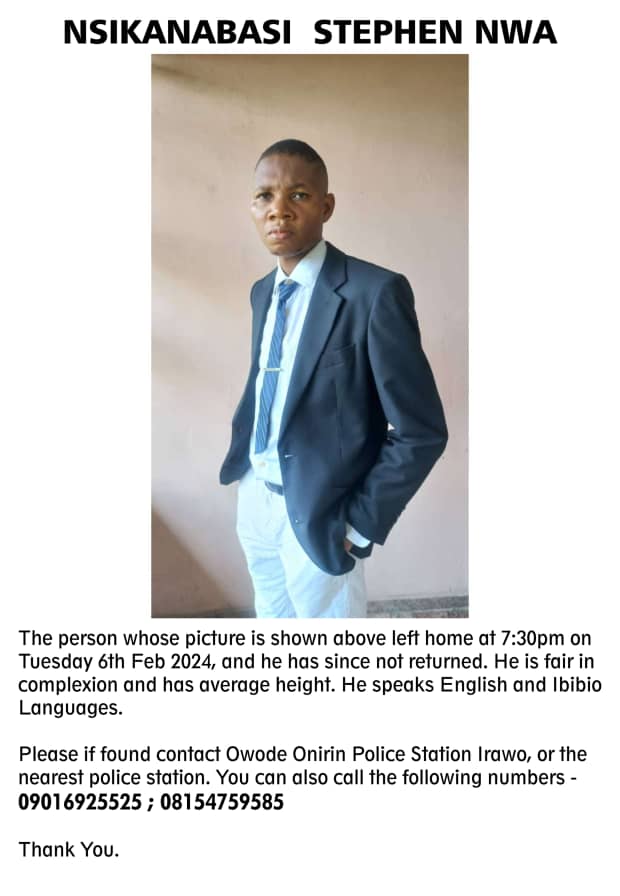 Uyino_J's tweet photo. Edakun, ejo, Biko, lahor, dan'Allah, please, repost my pinned tweet. 

A family friend is missing and as the day goes by, our worry isn't reducing. 
Please help us find Nsikan Nwa. 
Kindly repost image 🙏🙏🙏

#missing Herbert Wigwe Yhemolee Iwobi Adeboye Atiku Okocha https://t.co/fx2xIIRkix