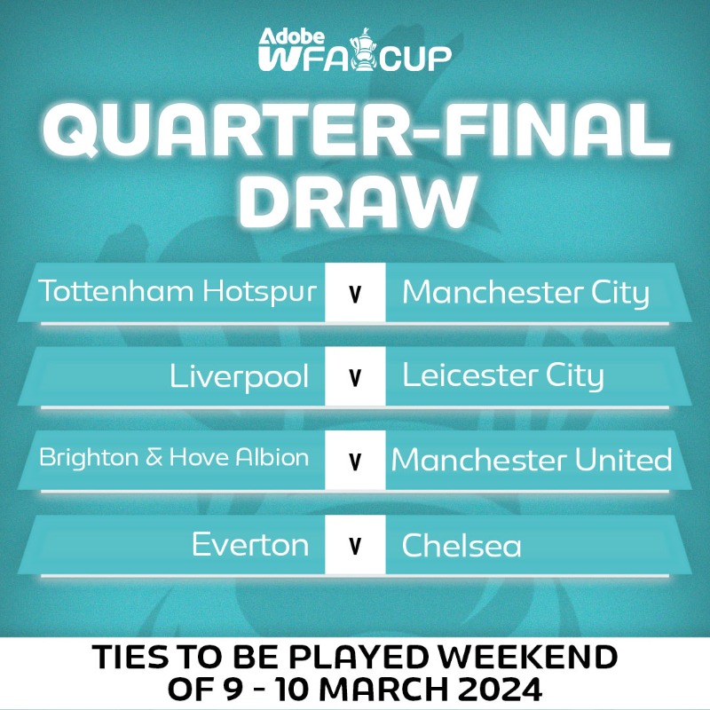 AdobeWFACup's tweet photo. The draw for the #AdobeWomensFACup quarter-finals is complete! ✅

Which draw are you excited to see? 👇