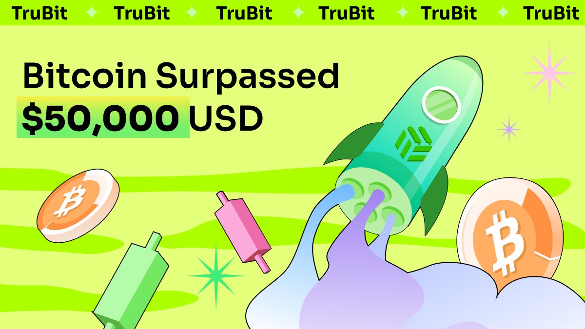🚨#Bitcoin soared above $50,000 USD!💸

📰 The market pushed a new high for the price of bitcoin which reached above $50,000 USD this Monday. What a historical moment!🚀

📈 Will this surge continue to push past $55K?
#Cryptocurency #Crypto #TruBit