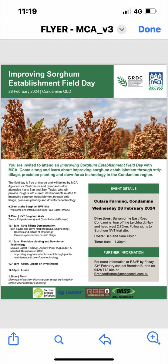 Field day to check out Sorghum NVT <a href="/PacificSeeds/">Pacific Seeds</a> <a href="/pioneerseedsau/">Pioneer Seeds - Australia</a> <a href="/BarenbrugAUS/">Barenbrug Australia</a>  
<a href="/swseedcompanyau/">S&W Seed Company Australia</a> 
<a href="/GRDC_NVT/">GRDC National Variety Trials (NVT)</a>  Also see <a href="/GRDCNorth/">GRDC North</a> planting establishment trial <a href="/Dazras84/">Darren Rasmussen</a> <a href="/MCA_Ag_/">MCA Ag</a> and strip tilling demonstration.
